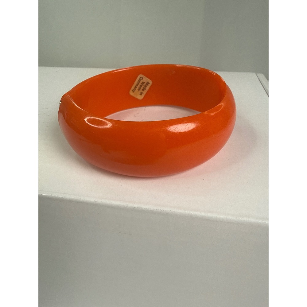 Vintage West Germany Orange Resin Clamper Bracelet Hinge Bangle Made in Germany